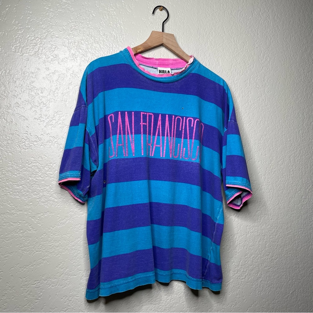 Vintage 80s Striped San Francisco Boxy Oversized Boxy T-Shirt - Picture 3 of 13